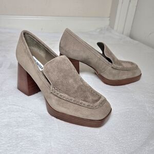 Steve Madden‎ Etney Block Heel Platform Loafer Women's Sz 8.5 Mushroom Suede